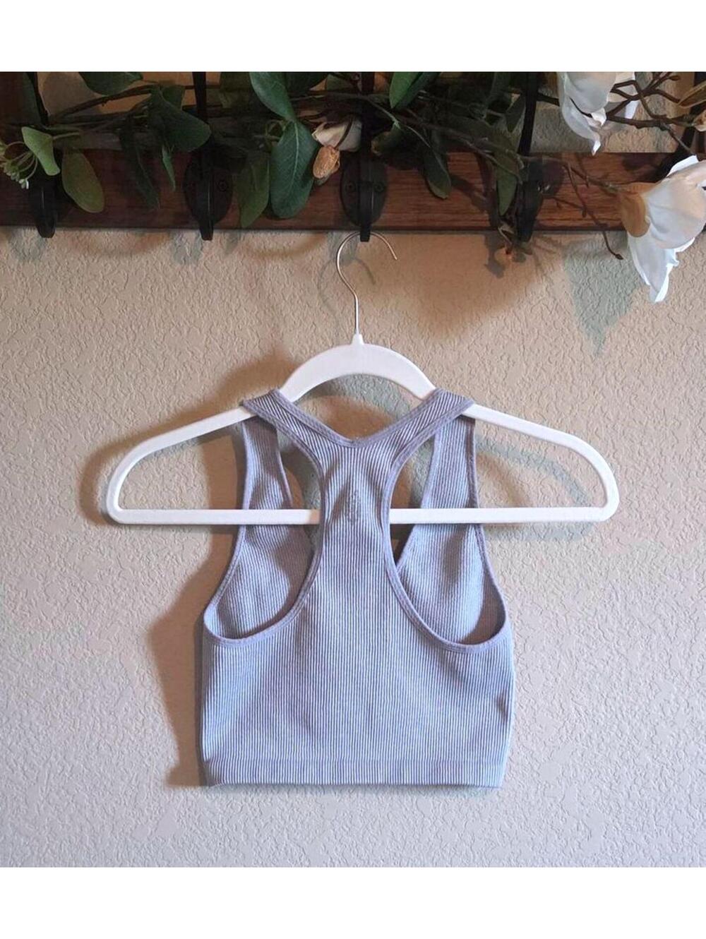 Free People Gray Ribbed Racerback Crop Top Size S - Picture 3 of 5